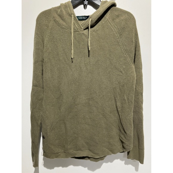 Lauren Ralph Lauren Tops - Lauren Ralph Lauren Womens Olive Green Waffle Knit Raglan Hoodie Sweater Large